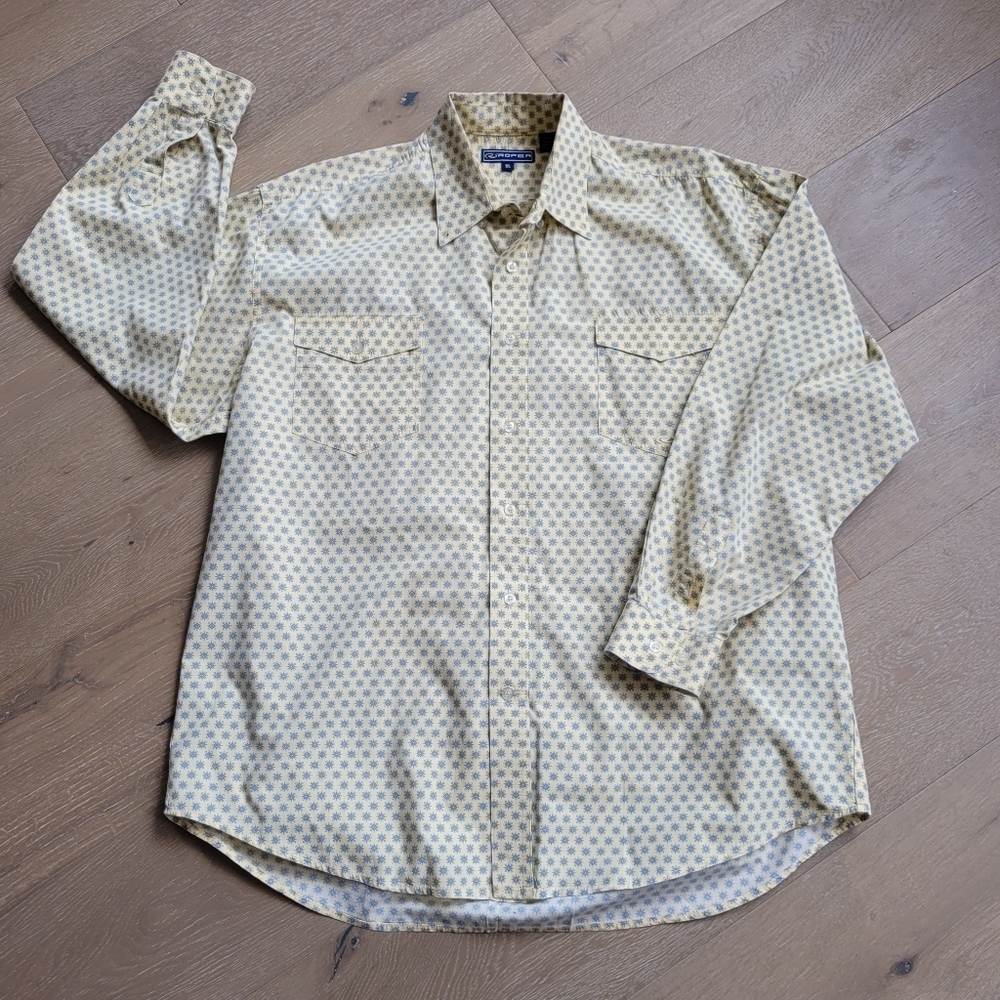 EUC Roper Western Shirt Men's sz XL Blue/Yellow Long Sleeve Button Down